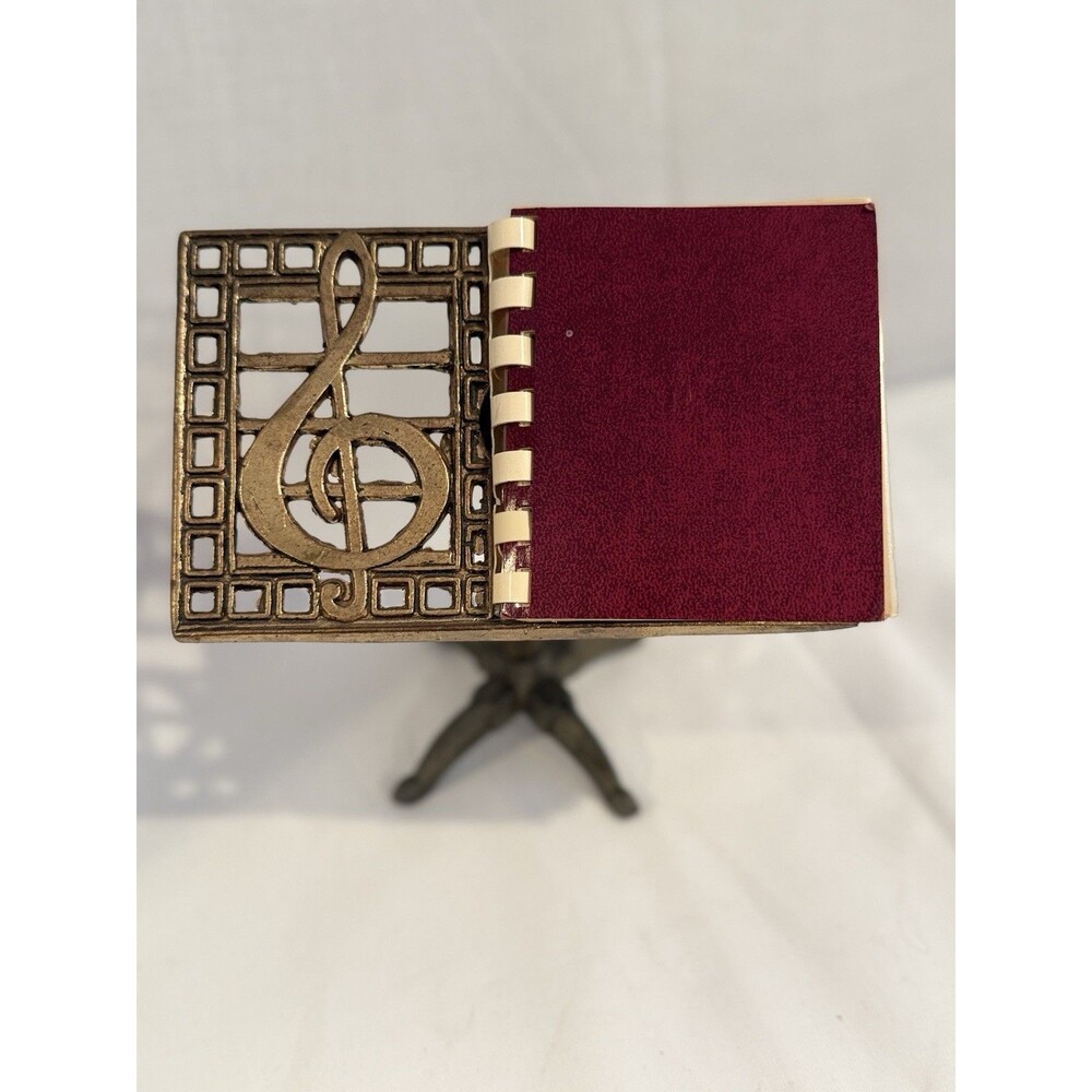 Mini Brass Music Stand with Pages Sheet/Photo Display Stand , Treble Clef Vtg